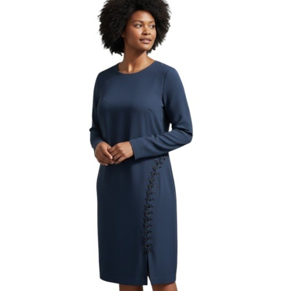 Lauren Ralph Lauren Navy Blue Sheath Dress Lace Up Side Academia‎ Plus Size 16